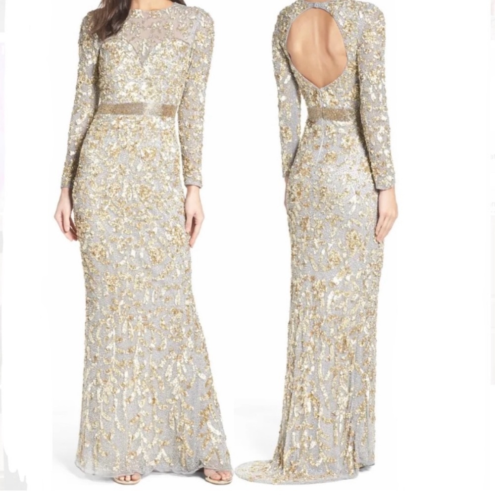 Mac Duggal Beaded Platinum And Silver Gown